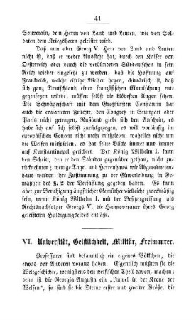 VI. Universität, Geistlichkeit, Militär, Freimaurer.