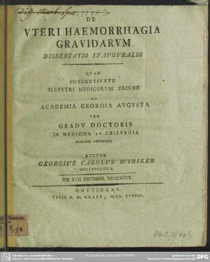 De Uteri Haemorrhagia Gravidarum : Dissertatio Inauguralis