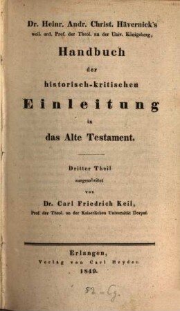 Handbuch der historisch-kritischen Einleitung in das Alte Testament. 3
