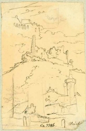 Weinheim Roter Turm mit Burg Windeck im Hintergrund