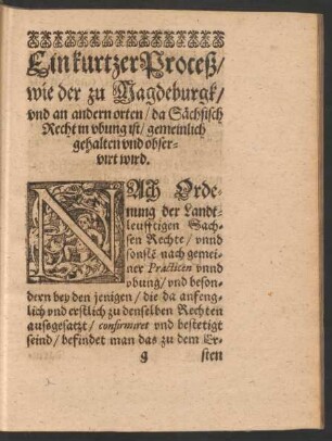 Ein kurtzer Proceß/ wie der zu Magdeburgk/ und an andern orten/ da Sächsisch Recht in ubung ist/ gemeinlich gehalten und observirt wird.