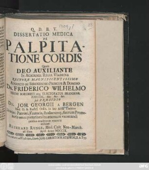 Dissertatio Medica De Palpitatione Cordis