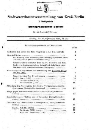 Nr. 84, 27. September 1948, Ordentliche Sitzung