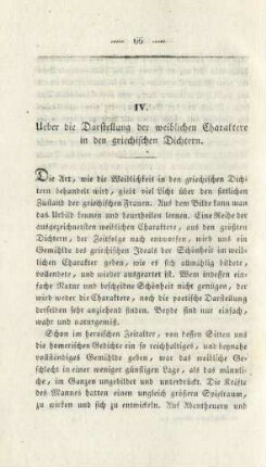 IV. Ueber die Darstellung der weiblichen Charaktere in den griechischen Dichtern