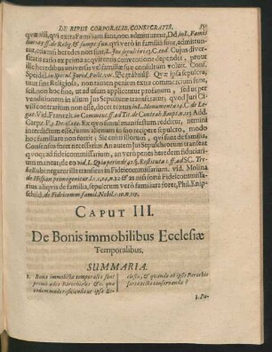 Caput III. De Bonis immobilibus Ecclesiae Temporalibus.