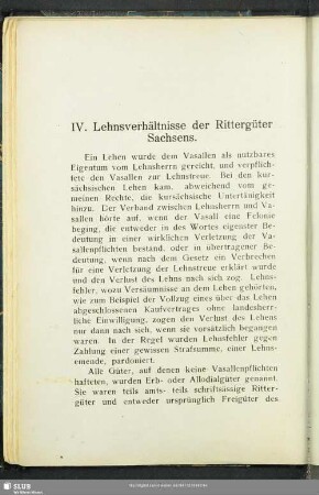 IV. Lehnsverhältnisse der Rittergüter Sachsens