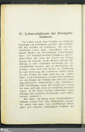 IV. Lehnsverhältnisse der Rittergüter Sachsens