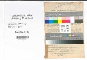 Entnazifizierung Fritz Meister , geb. 19.01.1903 (Kraftfahrer)