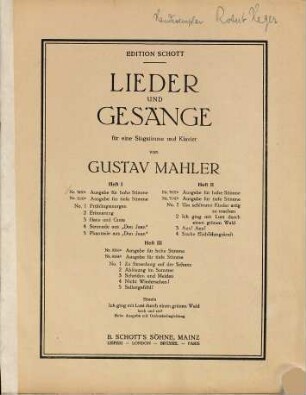 Lieder und Gesänge für eine Singstimme und Klavier, 1