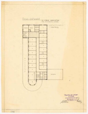 Ideal-Entwurf zu einem Sanatorium für Neubabelsberg, Potsdam: Grundriss 1. Obergeschoss, 1. Vorschlag