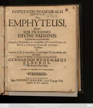 Disputatio Inauguralis Iuridica De Emphyteusi
