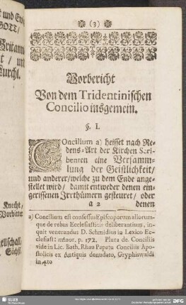 Vorbericht Von dem Tridentinischen Concilio insgemein