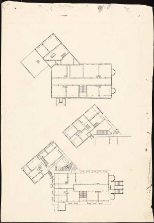 Rathaus, Wernigerode Umbau: Grundrisse Erdgeschoss, 1. Obergeschoss, Zwischengeschoss 1:100, baulicher Zustand ab 13. Jhdt. bis 1874