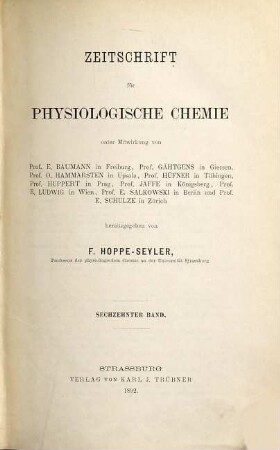 Zeitschrift für physiologische Chemie. 16. 1892