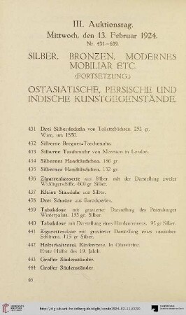 Silber, Bronzen, Modernes Mobiliar Etc. (Nr. 431-481)