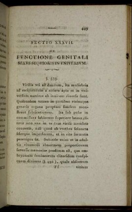 Sectio XXXVII. De Functione Genitali Sexus Sequioris In Universum
