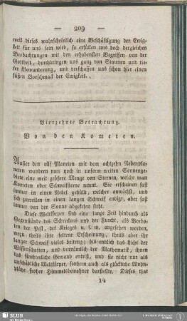 Vierzehnte Betrachtung. Von den Kometen