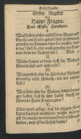 Erstes Register Der Haupt Fragen