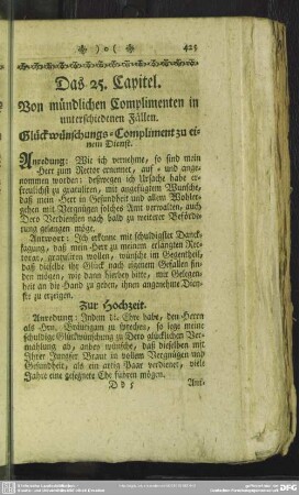Das 25. Capitel. Von mündlichen Complimenten in unterschiedenen Fällen