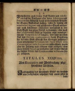 Titulus XXXIVtus. Von Execution und Vollstreckung abgesprochener Urthelen.
