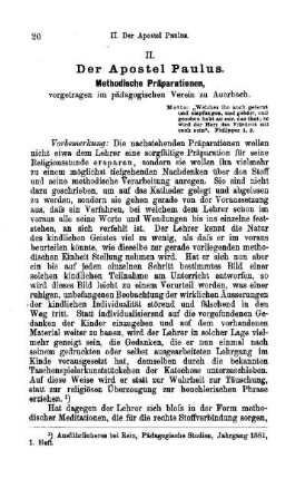 Der Apostel Paulus : Methodische Präparationen, vorgetragen im pädagogischen Verein zu Auerbach ; (Fortsetzung im nächsten Jahrbuch)