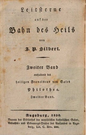 Philothea, oder Anleitung zu einem frommen Leben, 2