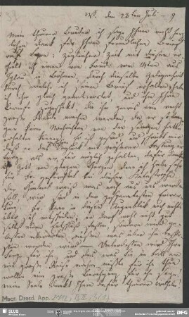 Eigenh. Brief von Dorothea von Schlegel an August Wilhelm von Schlegel, Wien, 23.07.1809