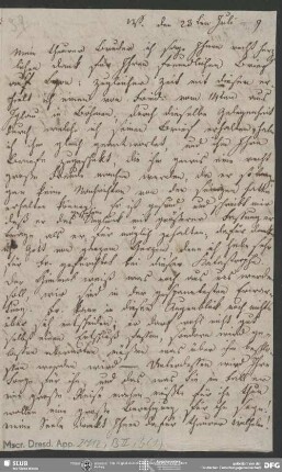 Eigenh. Brief von Dorothea von Schlegel an August Wilhelm von Schlegel, Wien, 23.07.1809