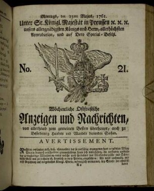 No. 21. Montags, den 25ten Majus, 1761.