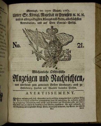 No. 21. Montags, den 25ten Majus, 1761.