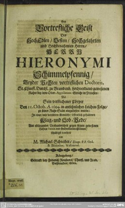 Der vortreffliche Geist Hieronymi Schimmelpfennig