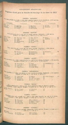Hipódromo Argentino - Programa oficial para la reunión del domingo 14 de enero de 1912