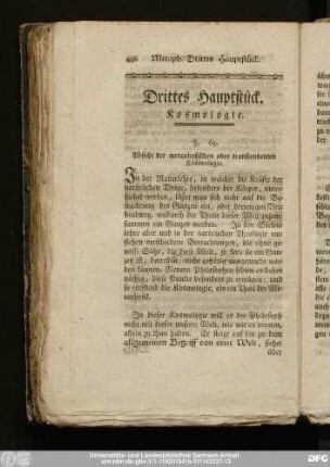 Drittes Hauptstück. Kosmologie.