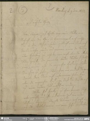 Eigenh. Brief von Johann August Adolph Schlegel an August Wilhelm von Schlegel, Hamburg, 09.01.1827