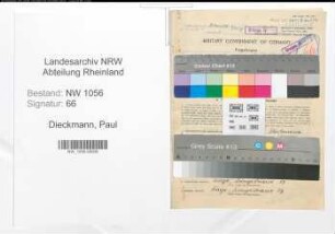 Entnazifizierung Paul Dieckmann , geb. 11.02.1892 (Kunstmaler)