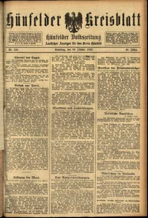 Ausgabe vom Samstag, den 28. Oktober 1922.