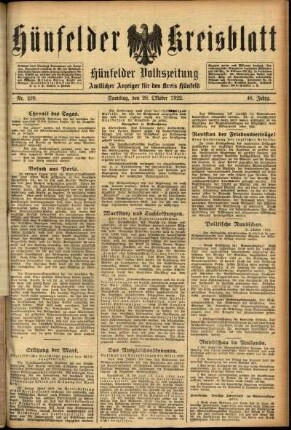 Ausgabe vom Samstag, den 28. Oktober 1922.