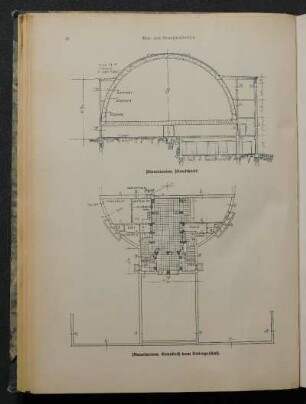 Planetarium, Planschnitt; Planetarium, Grundriß vom Untergeschoß.