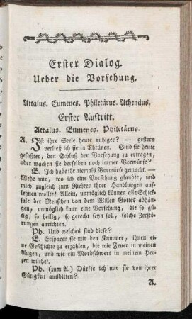 Erster Dialog. Ueber die Vorsehung. - [Gedicht ebendeßelben Inhalts.]