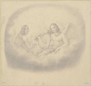 Engel in Wolken musizierend