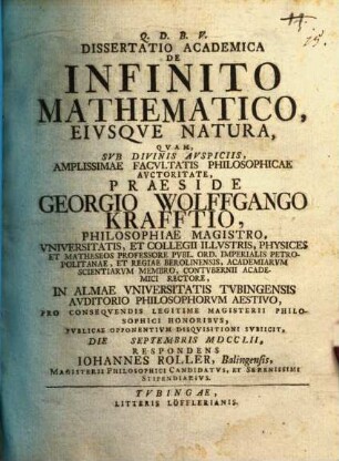 Diss. ... de infinito mathematico, eiusque natura