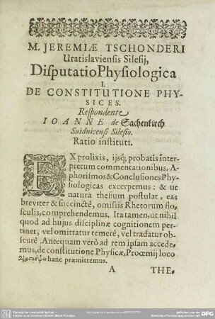 I. De Constitutione Physices