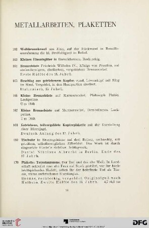 Metallarbeiten, Plaketten (Nr. 162-187)