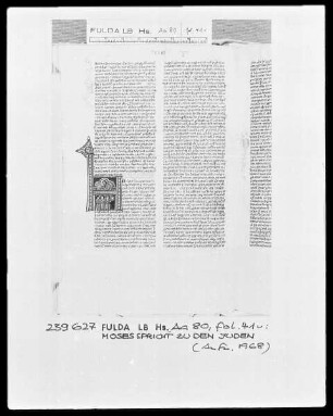 Biblia Latina — Initiale H (ec sunt verba), darin spricht Moses zu den Juden, Folio 41verso