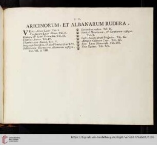 IV. Aricinorum, et Albanarum Rudera (Tab. I - XIV)