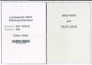 Entnazifizierung Heinz Cosar , geb. 28.08.1909 (Verkehrsdirektor)
