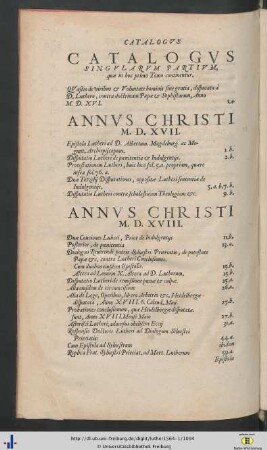 Catalogus Singularum Partium, quae in hoc primo Tomo continentur.