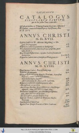 Catalogus Singularum Partium, quae in hoc primo Tomo continentur.