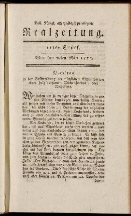 11tes Stück. Wien den 20ten März 1773.