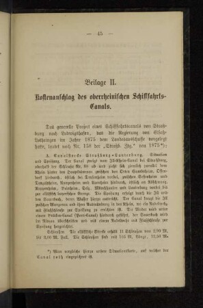 Beilage II. Kostenanschlag des oberrheinischen Schifffahrts-Canals.